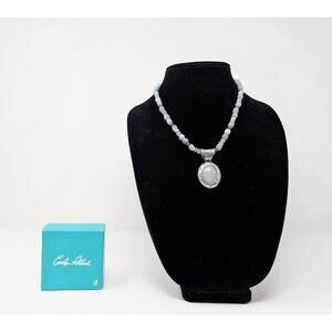 Carolyn Pollack Sterling Silver Milky Aqua Pendant & Beaded Necklace Set